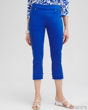 Chico's 22" Triple Fray Pull-on Capris Jeans & Denim Intense Azure | 763-JWZMQO