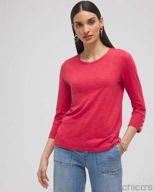 Chico's 3/4 Sleeve Button Tee Tees & Tanks Ginger Rose | 462-FXPREM