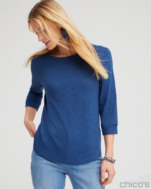 Chico's 3/4 Sleeve Tee Tees & Tanks Azores Blue | 573-IZWGSD