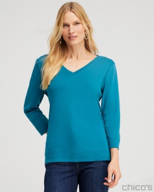 Chico's 3/4 Sleeve Tee Tees & Tanks Moonlit Teal | 245-YXQEUN