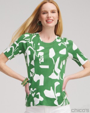 Chico's Abstract Everyday Elbow Sleeve Tee Tees & Tanks Verdant Green | 158-KULXFC