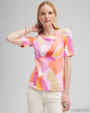 Chico's Abstract Everyday Elbow Sleeve Tee Tees & Tanks Nectarine | 509-RTSILK