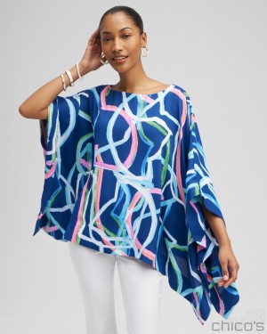 Chico's Abstract Lines Poncho Ponchos & Ruanas Classic Navy | 906-HGWUSM