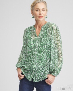 Chico's Abstract Print Blouse Tops Verdant Green | 478-FXRNAD