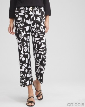 Chico's Abstract Print Trapunto Cropped Pants Pants Black/White | 652-MHKTOI