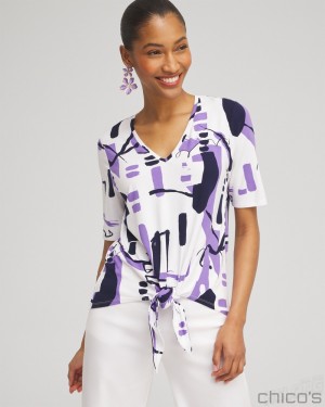 Chico's Abstract Tie-Front Top Tees & Tanks Parisian Purple | 725-XMANGO