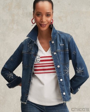 Chico's Americana Fireworks Denim Jacket Jackets & Coats Katina Indigo | 290-YQRMZS