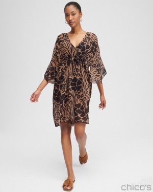 Chico's Animal Print Coverup Swim Black/Brown | 084-VNZMFX