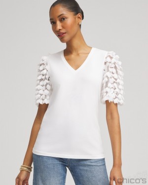 Chico's Applique Sleeve Tee Tees & Tanks Alabaster | 418-UDTZMC