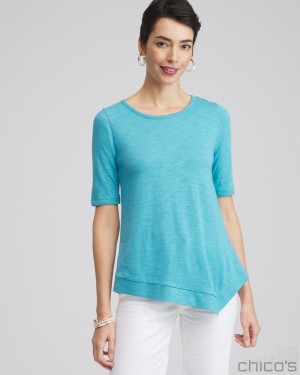 Chico's Asymmetrical Elbow Sleeve Tee Tees & Tanks Cool Water | 086-BMAYKR