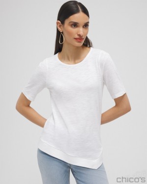 Chico's Asymmetrical Elbow Sleeve Tee Tees & Tanks Alabaster | 268-MWXIAJ