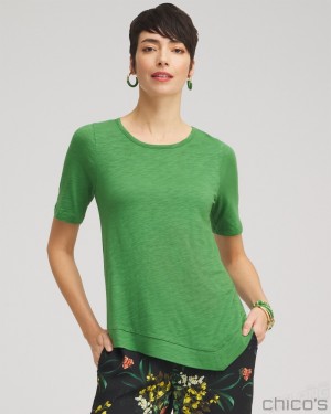 Chico's Asymmetrical Elbow Sleeve Tee Tees & Tanks Verdant Green | 378-LWHUSG