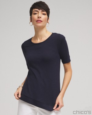 Chico's Asymmetrical Elbow Sleeve Tee Tees & Tanks Classic Navy | 452-MDXFPU