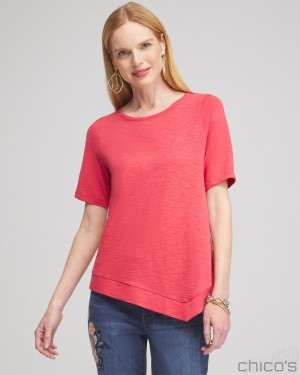 Chico's Asymmetrical Elbow Sleeve Tee Tees & Tanks Ginger Rose | 824-ZYXGTU