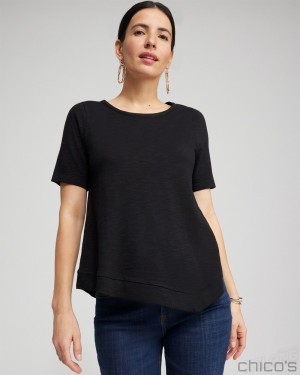 Chico's Asymmetrical Elbow Sleeve Tee Tees & Tanks Black | 937-TZRWJV