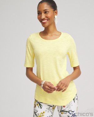 Chico's Asymmetrical Elbow Sleeve Tee Tees & Tanks Soft Buttercup | 950-NPYVEJ