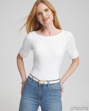 Chico's Bateau Neck Tee Tees & Tanks Alabaster | 653-IMPOUC