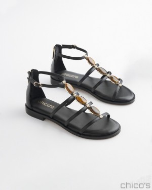 Chico's Black Embellished Sandals Shoes Black | 658-EDZANK