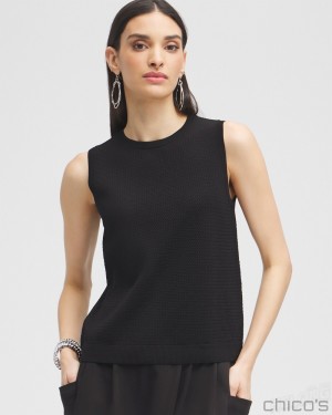 Chico's Black Label Fine Knit Top Blouses & Shirts Black | 638-QWUDRE