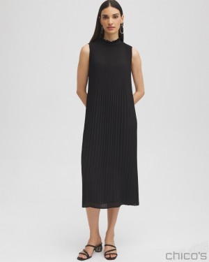 Chico's Black Label Pleat Dress Dresses Black | 479-WCIPGX