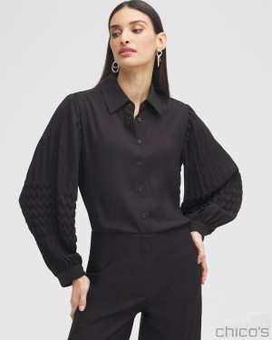 Chico's Black Label Pleated Blouse Blouses & Shirts Black | 703-KTLJGD