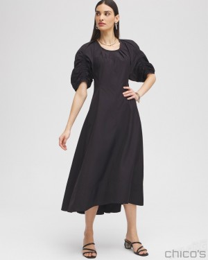 Chico's Black Label Ruched Sleeve Dress Dresses Black | 643-SPVRKW