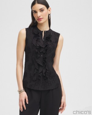 Chico's Black Label Ruffle Blouse Blouses & Shirts Black | 087-HUIALS