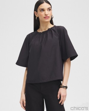 Chico's Black Label Smock Neck Blouse Blouses & Shirts Black | 980-TQXBAV