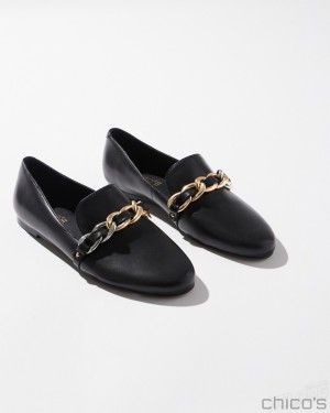 Chico's Black Leather Loafers Shoes Black | 431-UPBGZV