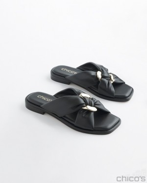 Chico's Black Leather Sandals Shoes Black | 025-BMGPYT