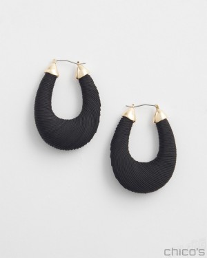 Chico's Black Thread Wrapped Hoops Earrings Black | 309-WQCTDJ