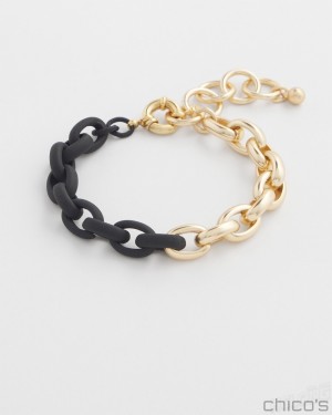 Chico's Black Two Tone Link Bracelet Bracelets Black | 842-XOFQIW