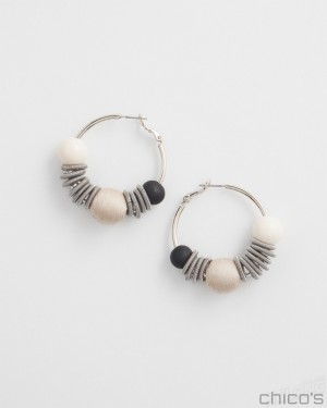 Chico's Black & Neutral Hoop Earrings Earrings Black And Neutral | 125-MTIRQJ