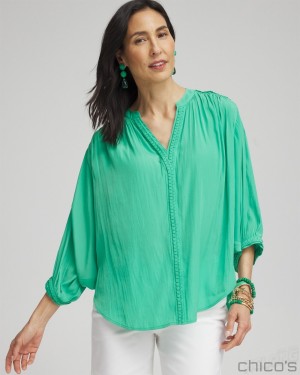 Chico's Braided Detail Top Blouses & Shirts GRASSY GREEN | 580-NVYWAK