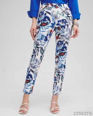 Chico's Brigitte Cool Floral Ankle Pants Pants Alabaster/Classic Navy | 016-FBCVNZ