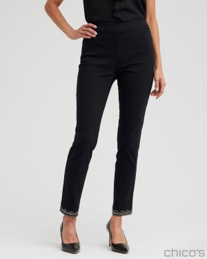 Chico's Brigitte Embellished Hem Ankle Pants Pants Black | 203-BSGEZC