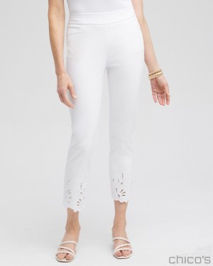 Chico's Brigitte Embroidered Slim Cropped Pants Pants Alabaster | 051-LOARCU