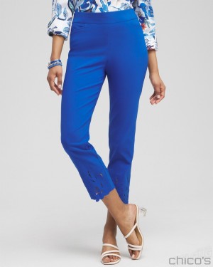 Chico's Brigitte Embroidered Slim Cropped Pants Pants Intense Azure | 098-XVQDBN