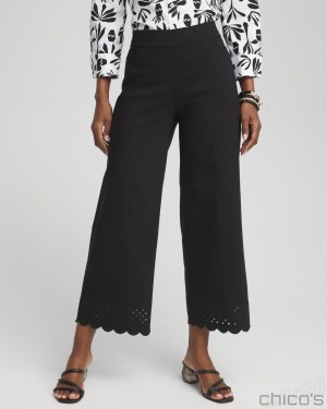 Chico's Brigitte Embroidered Wide Leg Cropped Pants Pants Black | 164-VUHPYF