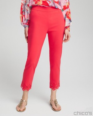 Chico's Brigitte Eyelet Hem Slim Cropped Pants Pants Watermelon Punch | 617-RBVAXF