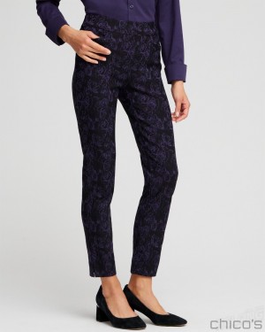 Chico's Brigitte Floral Ankle Pants Pants Black And Purple | 125-MSOGJE