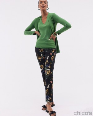 Chico's Brigitte Floral Ankle Pants Pants Black And Green | 495-EMPGKA