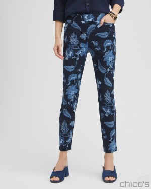 Chico's Brigitte Floral Ankle Pants Pants Classic Navy | 647-VUCATR