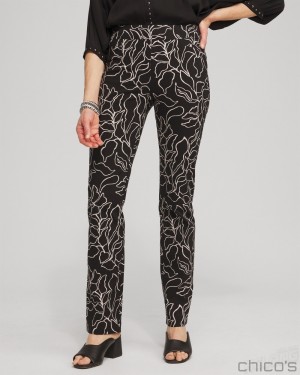 Chico's Brigitte Floral Print Pants Pants Black/Smokey Taupe | 761-KHAUFG