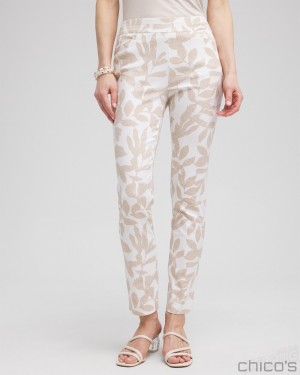 Chico's Brigitte Leaf Etch Ankle Pants Pants Alabaster/Sycamore | 736-LDXFZP