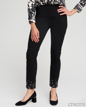 Chico's Brigitte Leopard Studs Ankle Pants Pants Black | 045-VAXRBK