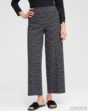 Chico's Brigitte Line Print Wide Leg Crops Pants Black/Alabaster | 817-SNWPFK