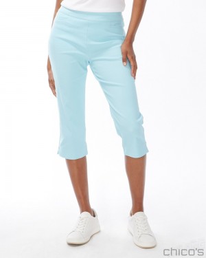 Chico's Brigitte Rivet Capris Pants Beach Aqua | 582-RXOPMN