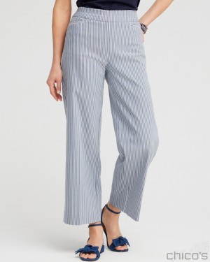 Chico's Brigitte Stripe Wide Leg Crops Pants Promenade | 401-FNYJRE