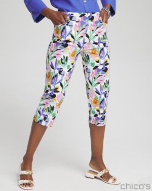 Chico's Brigitte Tropical Print Capris Pants Alabaster | 869-NFGMZU